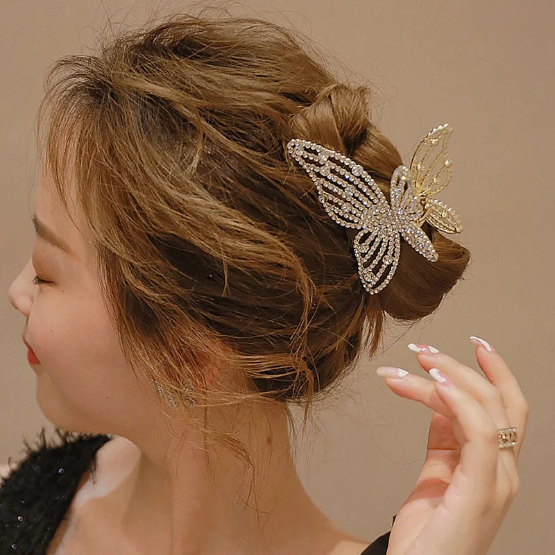 Women'S Fashion Sweet Butterfly Alloy Headwear Plating Artificial Rhinestones Artificial Pearl Hair Claws