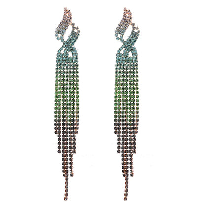 Women's Fashion Tassel Gradient Color Alloy Earrings Diamond Artificial Rhinestones Drop Earrings