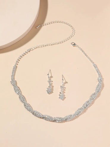 Women's Fashion Twisted Diamond Necklace And Earring Set