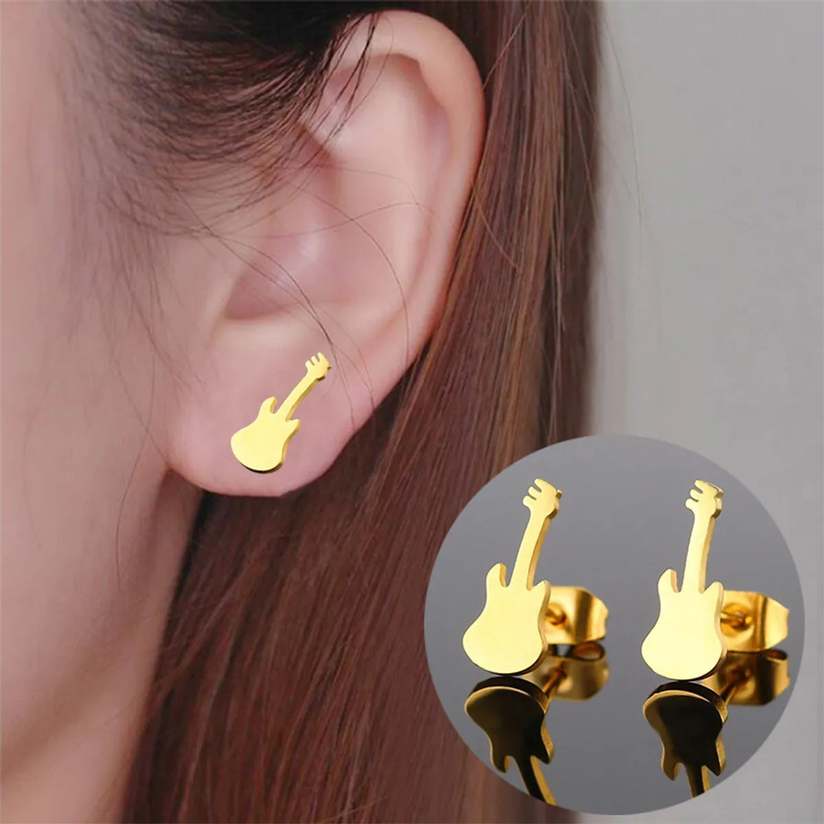 Women's Fashion Violin Stainless Steel No Inlaid Ear Studs Stainless Steel Earrings