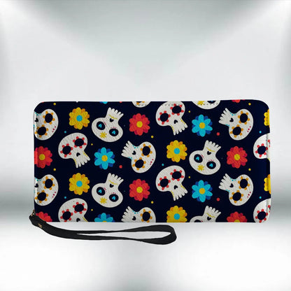 Women'S Floral Skull Pu Leather Side Zipper Wallets