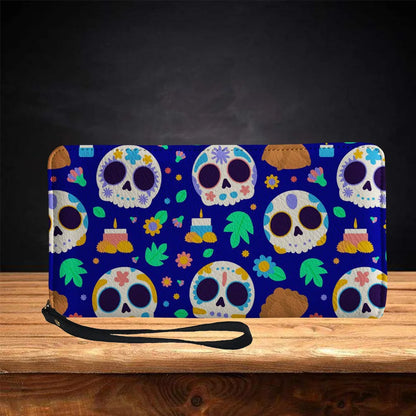 Women'S Floral Skull Pu Leather Side Zipper Wallets