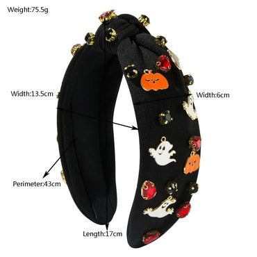 Women'S Funny Classic Style Pumpkin Ghost Skull Alloy Cloth Rhinestone Inlay Hair Band