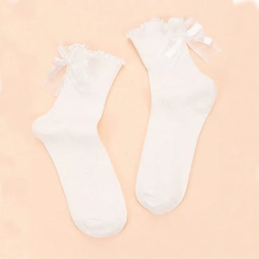 Women'S Girl'S Casual Simple Style Solid Color Polyester Bowknot Crew Socks A Pair