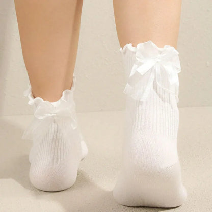 Women'S Girl'S Casual Simple Style Solid Color Polyester Bowknot Crew Socks A Pair