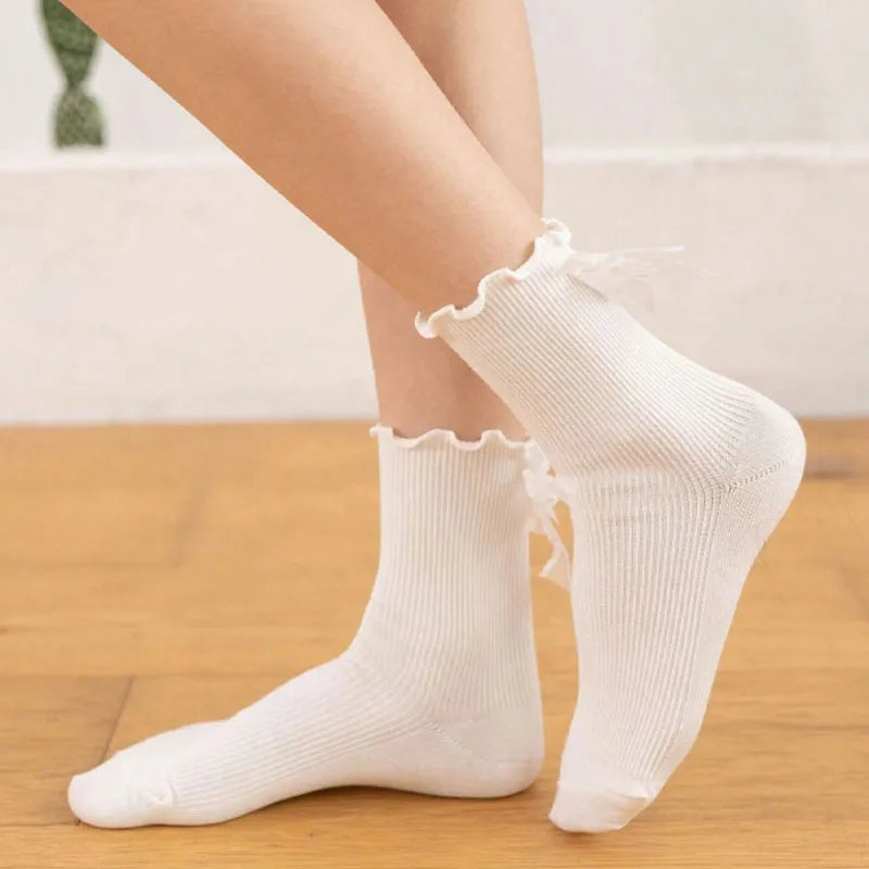 Women'S Girl'S Casual Simple Style Solid Color Polyester Bowknot Crew Socks A Pair