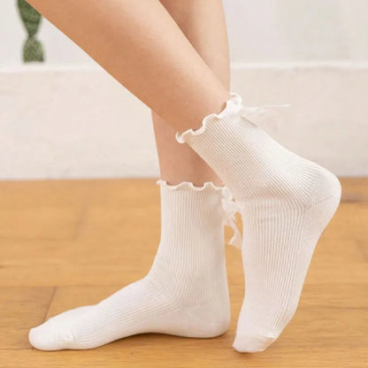 Women'S Girl'S Casual Simple Style Solid Color Polyester Bowknot Crew Socks A Pair