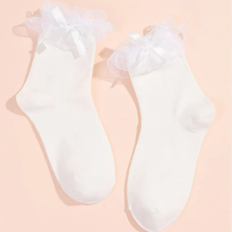 Women'S Girl'S Sweet Simple Style Bow Knot Polyester Crew Socks A Pair