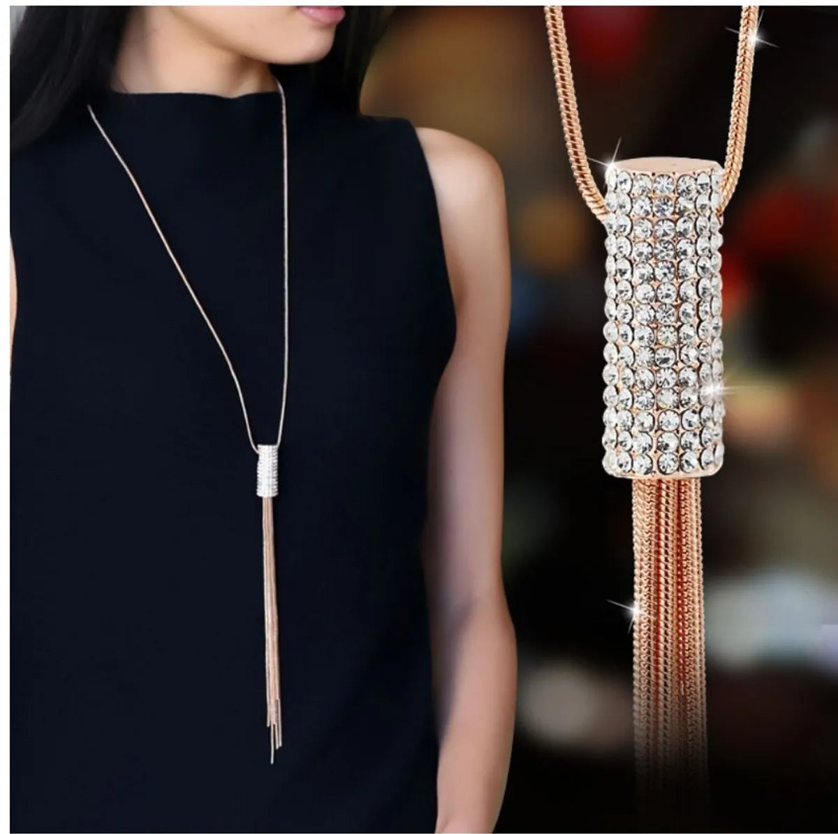 Women's Glam Fashion Tassel Alloy Pendant Necklace Diamond Artificial Rhinestones Necklaces