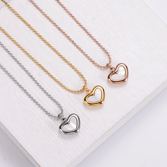 Women's Heart Stainless Steel Shell Pendant Necklace Plating Inlay Stainless Steel Necklaces