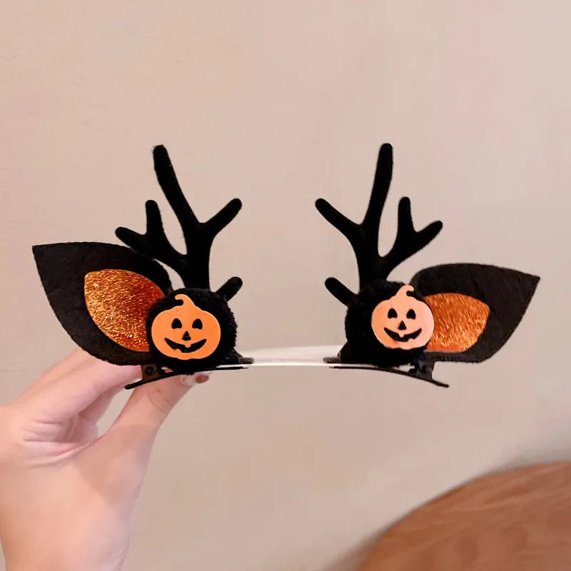 Women'S Hip-Hop Funny Halloween Pattern Pumpkin Alloy Mixed Materials Hair Clip Hair Band