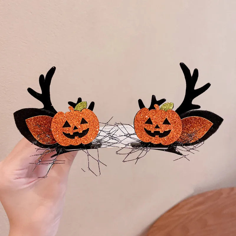 Women'S Hip-Hop Funny Halloween Pattern Pumpkin Alloy Mixed Materials Hair Clip Hair Band