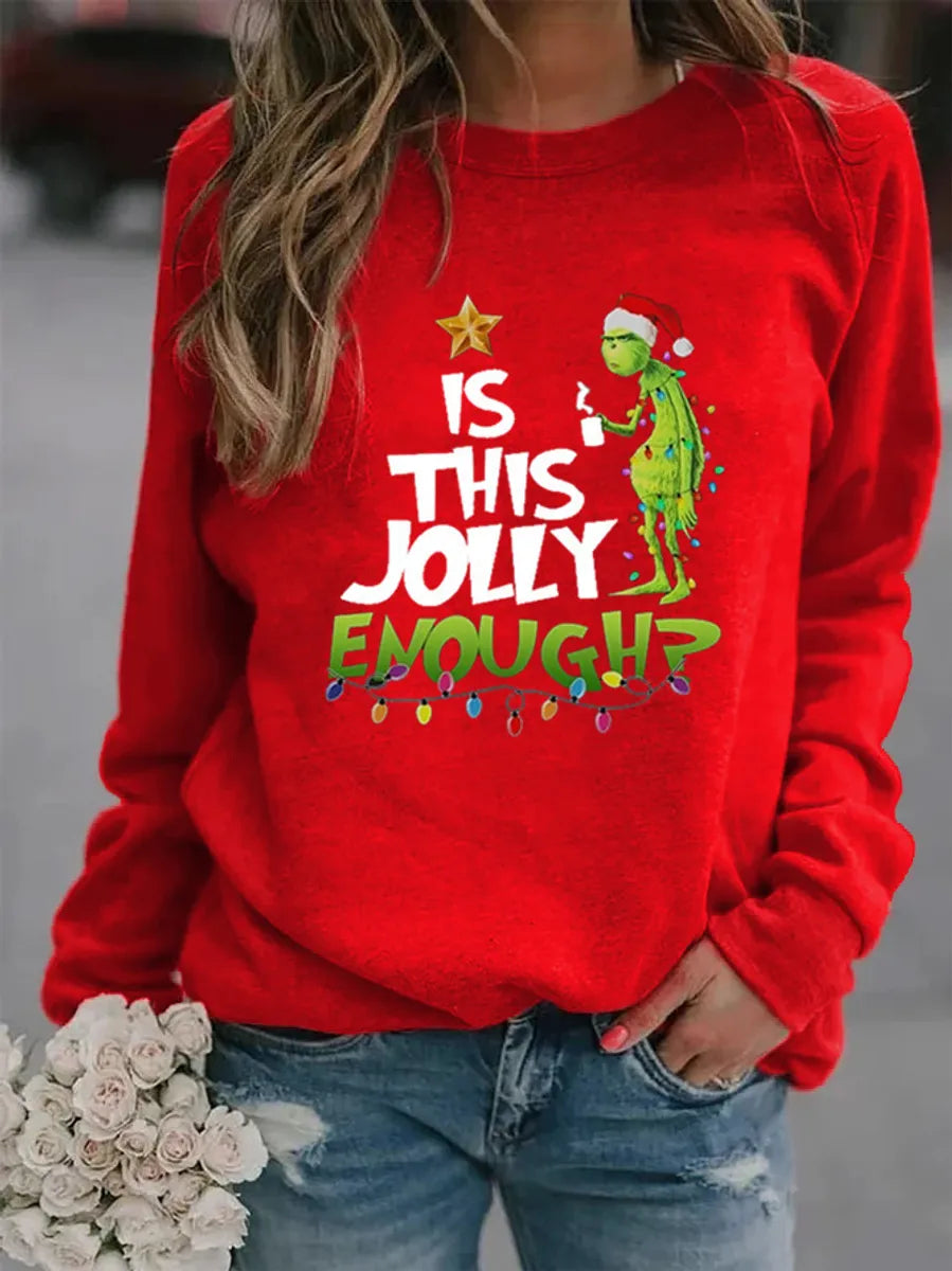 Women'S Hoodie Long Sleeve Hoodies & Sweatshirts Printing Christmas Letter