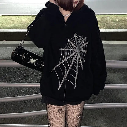 Women'S Hoodie Long Sleeve Hoodies & Sweatshirts Diamond Fashion Spider Web