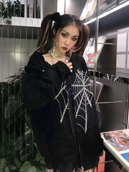 Women'S Hoodie Long Sleeve Hoodies & Sweatshirts Diamond Fashion Spider Web