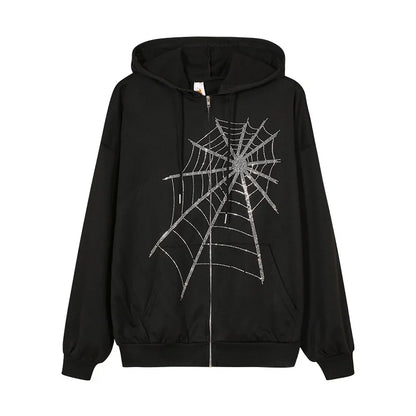 Women'S Hoodie Long Sleeve Hoodies & Sweatshirts Diamond Fashion Spider Web