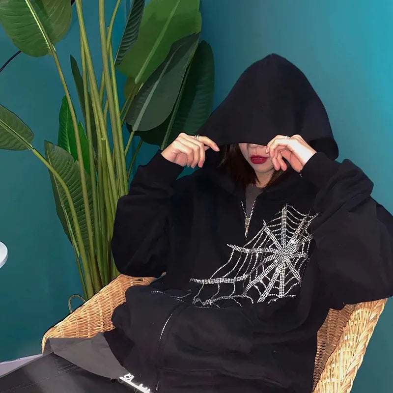 Women'S Hoodie Long Sleeve Hoodies & Sweatshirts Diamond Fashion Spider Web