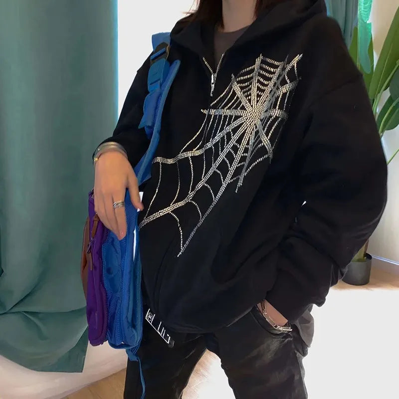 Women'S Hoodie Long Sleeve Hoodies & Sweatshirts Diamond Fashion Spider Web