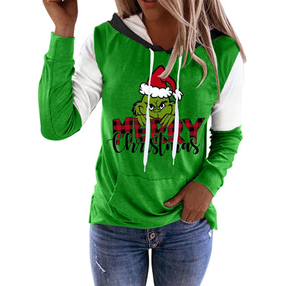 Women'S Hoodie Long Sleeve Hoodies & Sweatshirts Printing Christmas Cartoon Letter