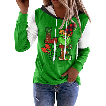 Women'S Hoodie Long Sleeve Hoodies & Sweatshirts Printing Christmas Cartoon Letter