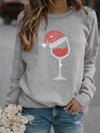 Women'S Hoodie Long Sleeve Hoodies & Sweatshirts Printing Casual Christmas Hat Wine Glass