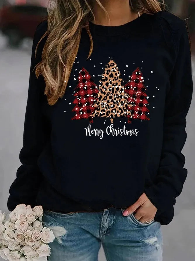 Women'S Hoodie Long Sleeve Hoodies & Sweatshirts Printing Christmas Christmas Tree Letter