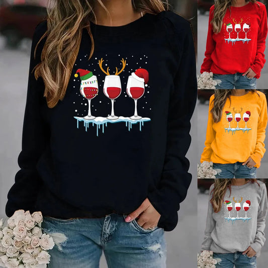 Women'S Hoodie Long Sleeve Hoodies & Sweatshirts Printing Christmas Wine Glass