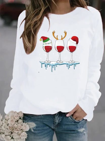 Women'S Hoodie Long Sleeve Hoodies & Sweatshirts Printing Christmas Wine Glass