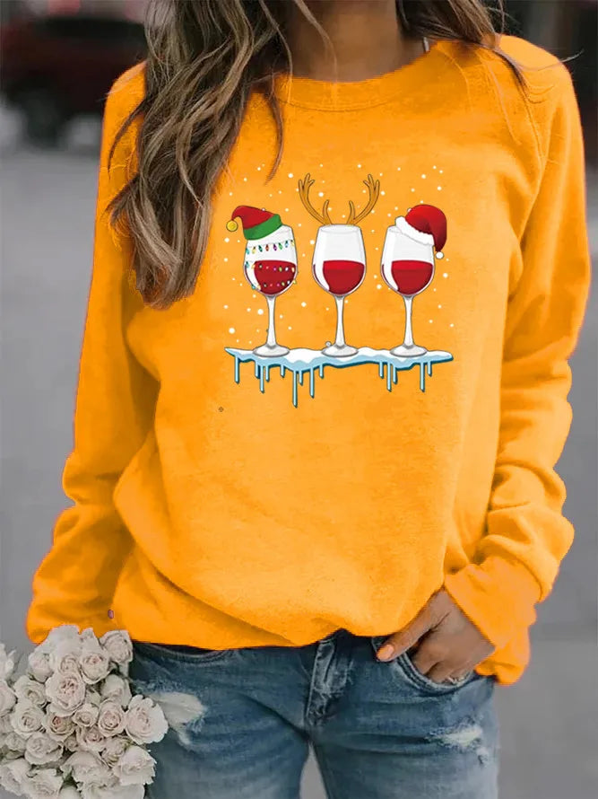 Women'S Hoodie Long Sleeve Hoodies & Sweatshirts Printing Christmas Wine Glass