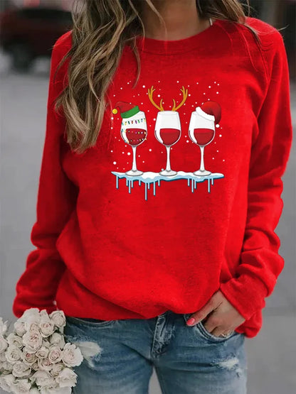 Women'S Hoodie Long Sleeve Hoodies & Sweatshirts Printing Christmas Wine Glass