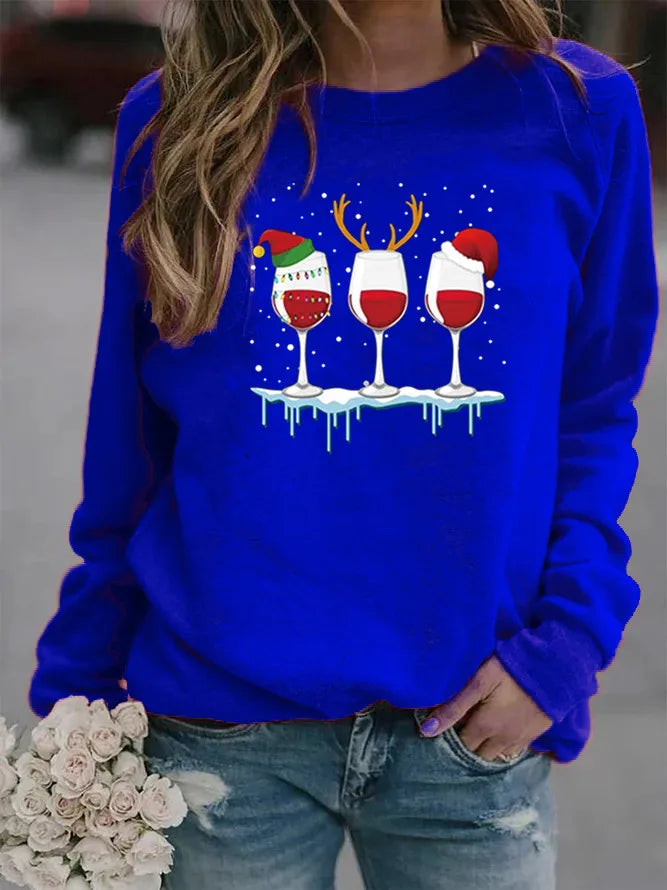 Women'S Hoodie Long Sleeve Hoodies & Sweatshirts Printing Christmas Wine Glass