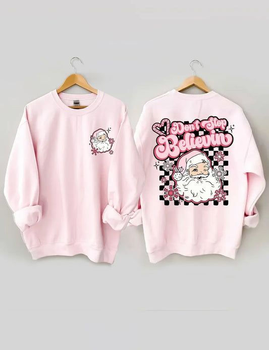 Women'S Hoodies Long Sleeve Printing Christmas Santa Claus Letter