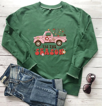 Women'S Hoodies Long Sleeve Printing Streetwear Christmas Tree Letter Car