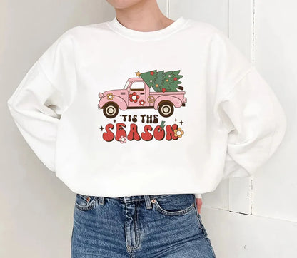 Women'S Hoodies Long Sleeve Printing Streetwear Christmas Tree Letter Car