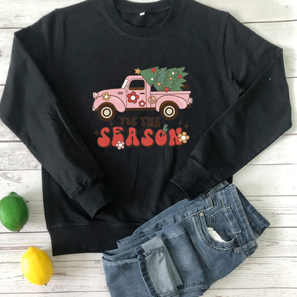 Women'S Hoodies Long Sleeve Printing Streetwear Christmas Tree Letter Car