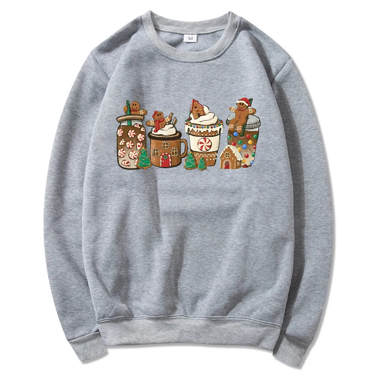 Women'S Hoodies Long Sleeve Thermal Transfer Printing Casual Christmas Tree Gingerbread