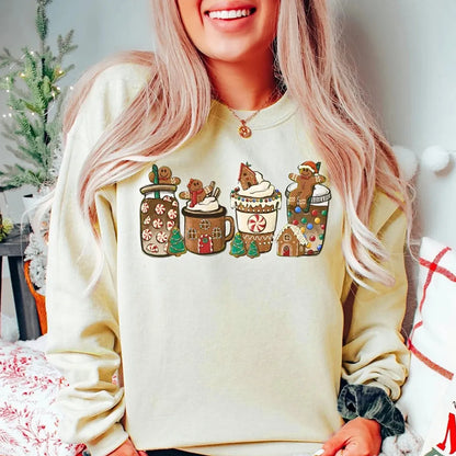 Women'S Hoodies Long Sleeve Thermal Transfer Printing Casual Christmas Tree Gingerbread