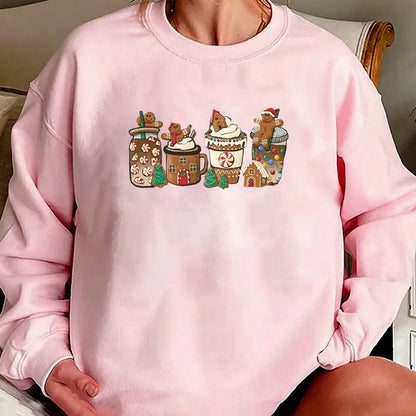 Women'S Hoodies Long Sleeve Thermal Transfer Printing Casual Christmas Tree Gingerbread