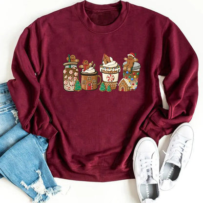 Women'S Hoodies Long Sleeve Thermal Transfer Printing Casual Christmas Tree Gingerbread