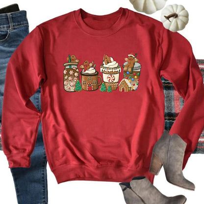 Women'S Hoodies Long Sleeve Thermal Transfer Printing Casual Christmas Tree Gingerbread