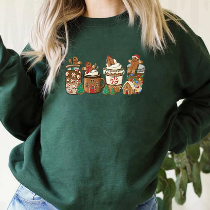 Women'S Hoodies Long Sleeve Thermal Transfer Printing Casual Christmas Tree Gingerbread