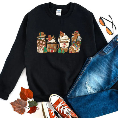 Women'S Hoodies Long Sleeve Thermal Transfer Printing Casual Christmas Tree Gingerbread