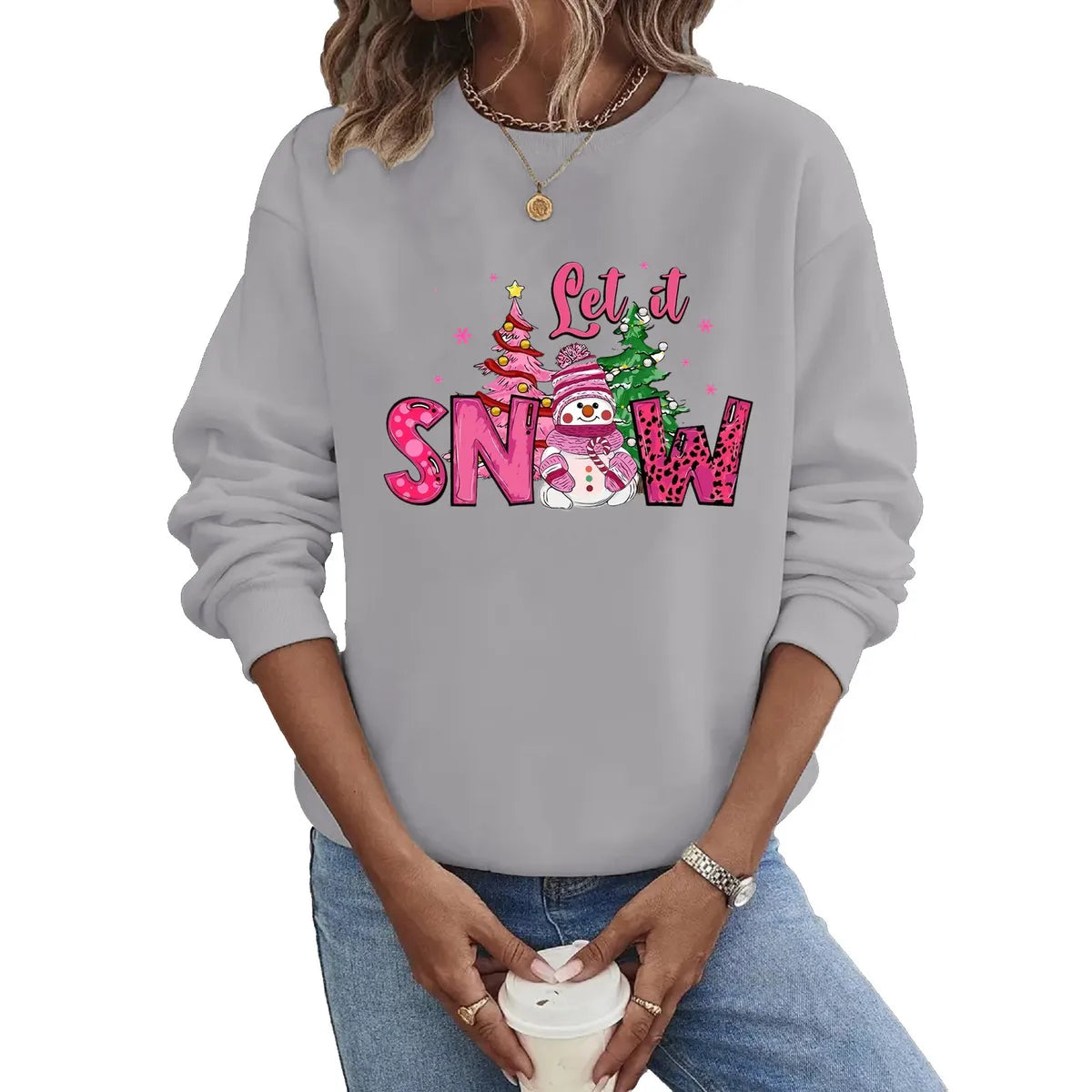 Women'S Hoodies Long Sleeve Thermal Transfer Printing Casual Christmas Tree Letter Snowman