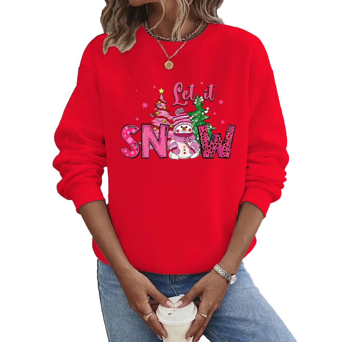 Women'S Hoodies Long Sleeve Thermal Transfer Printing Casual Christmas Tree Letter Snowman