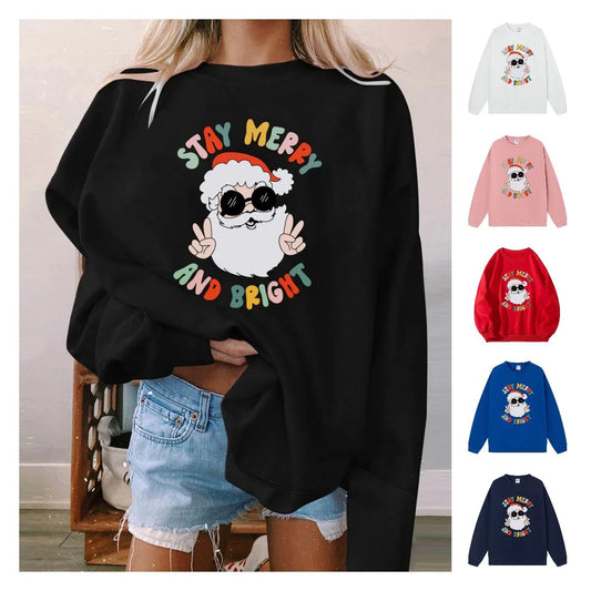 Women'S Hoodies Long Sleeve Thermal Transfer Printing Casual Santa Claus Letter