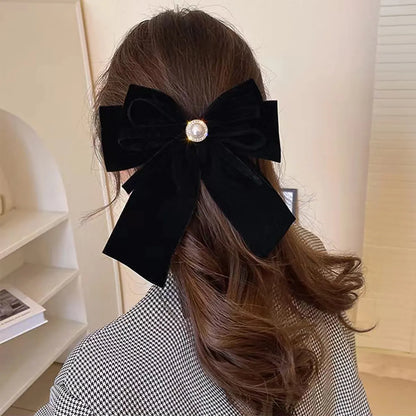 Women'S Ig Style Bow Knot Cloth Inlay Artificial Pearls Hair Clip