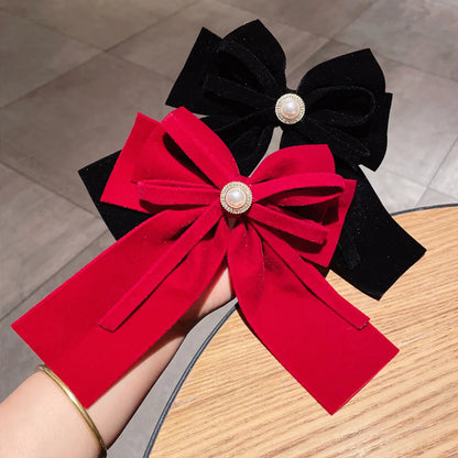 Women'S Ig Style Bow Knot Cloth Inlay Artificial Pearls Hair Clip