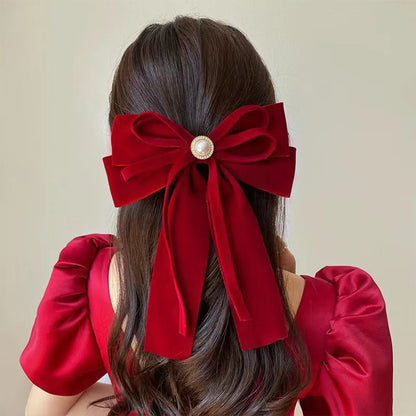 Women'S Ig Style Bow Knot Cloth Inlay Artificial Pearls Hair Clip