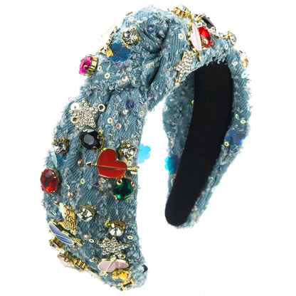 Women'S Ig Style Geometric Cloth Inlay Sequins Alloy Glass Hair Band