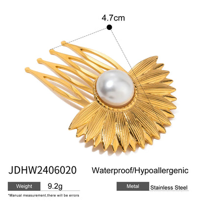 Women'S IG Style Marine Style Starfish Flower Shell 304 Stainless Steel Inlay Pearl Hair Clip Insert Comb